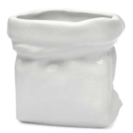 weißer keramik topf in der sackform von 0,5 liter verziert mit maiglöckchen